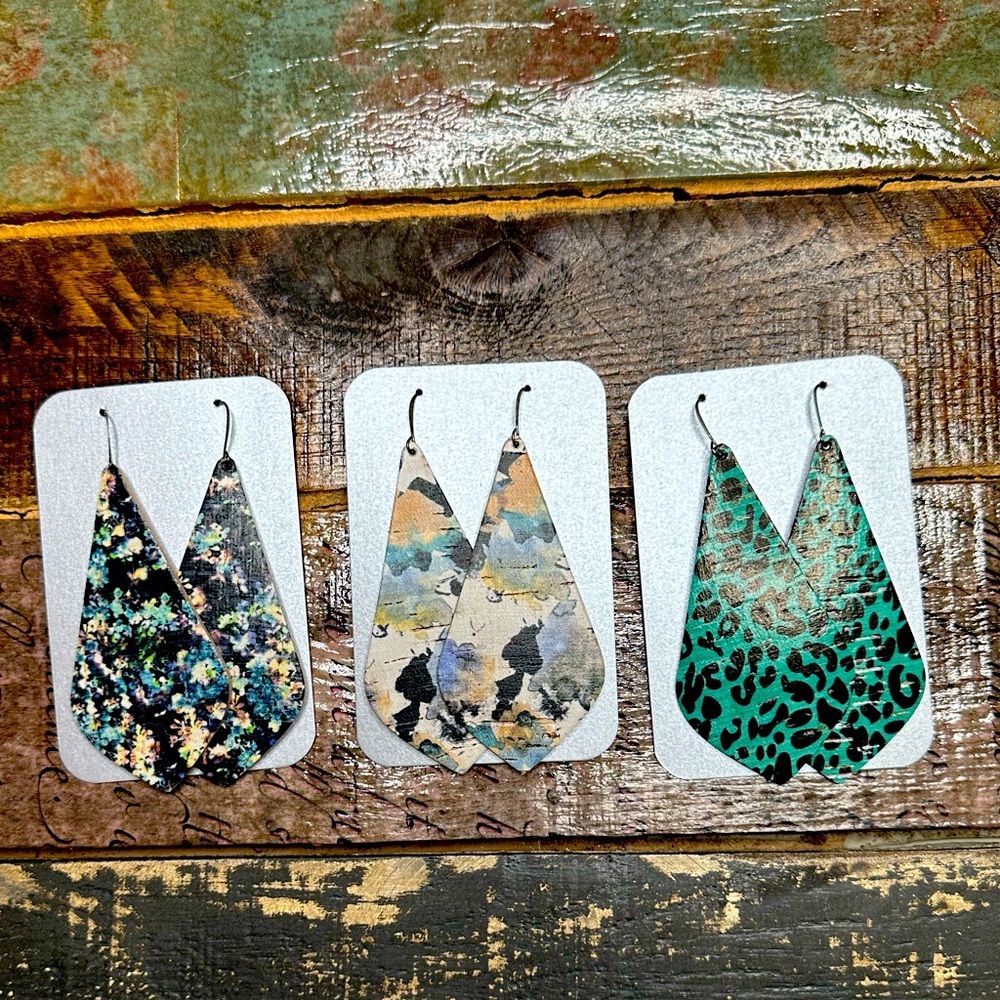 Set of 3 NEW pairs of Eleven10 Leather Cork & Leather Earrings | Large Pippa